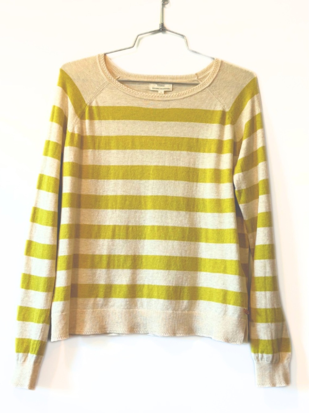 Yerse Basic Mustard Yellow Striped Organic Cotton Sweater Size S